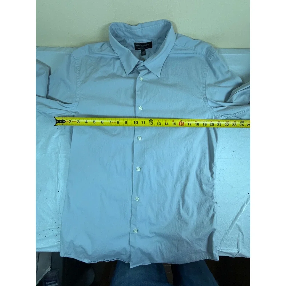 Banana Republic Mens Tailored Slim Fit Stretch Shirt Light Blue 16-16.5 34-35 L